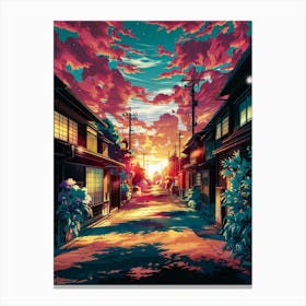 Lofi Canvas Art: Vibrant Anime & Sunset Cityscape, Perfect for Urban Aesthetic Room Decor, Manga Lover Gift Canvas Print