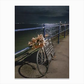 Cycle, flowers and cafe board Canvas Print