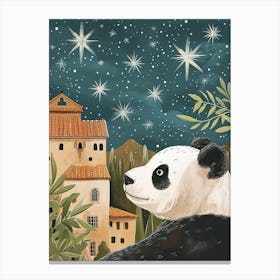 Giant Panda Looking At A Starry Sky Storybook Illustration 3 Canvas Print