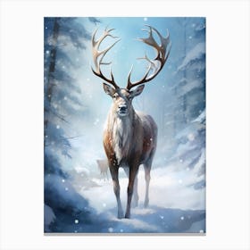 Deer In The Snow 2 Canvas Print