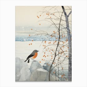 Winter Bird Painting Cowbird 2 Canvas Print