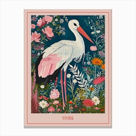 Floral Animal Painting Stork 4 Poster Canvas Print