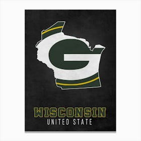 Green Bay Packers Wisconsin State Map Canvas Print