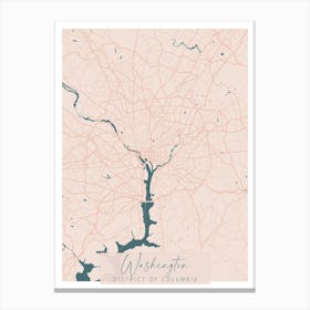 Washington DC Pink and Blue Cute Script Street Map 1 Canvas Print