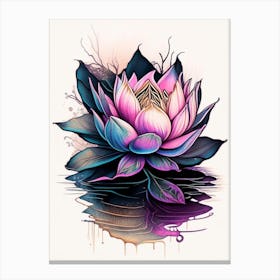 Blooming Lotus Flower In Lake Graffiti 4 Canvas Print