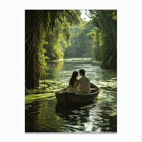 Rendering Of A Tender Moment As A Couple Deeply In Love Quietly Traversing The Waters Of A Jungle (1) Canvas Print