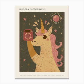 Unicorn Taking A Photo With A Camera Pink Mustard Muted Pastels Poster Canvas Print