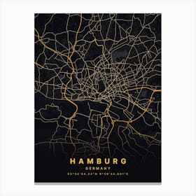 Hamburg Germany Black And Gold Map Canvas Print