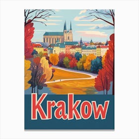 Aihrgdesign A Mid Century Modern Travel Poster For Krakow 2 Canvas Print