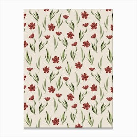 Delicate red flowers and leaves Canvas Print