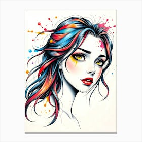 Girl With Colorful Hair 2 Canvas Print