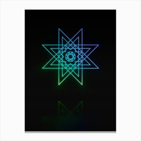 Neon Blue and Green Abstract Geometric Glyph on Black n.0237 Canvas Print