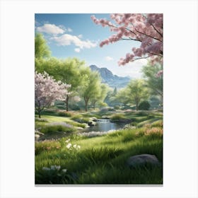 A Peak Into A Vibrant And Lush Park The Vivid Greens Of Spring Foliage Captured In A Soft Blur Add 2 Canvas Print