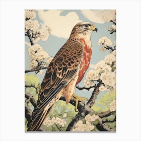 Vintage Bird Linocut Hawk 1 Canvas Print