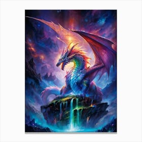 An Iridescent Dragon Resting On The Peak Of A Mythical Mountain Scales Of The Creature Sparkling Un Canvas Print