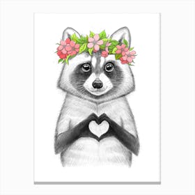 Raccoon Girl With Heart Canvas Print