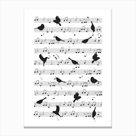 Birds on musical notes - black Canvas Print