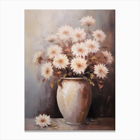 Chrysanthemum, Autumn Fall Flowers Sitting In A White Vase, Farmhouse Style 4 Canvas Print