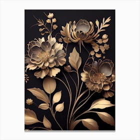 Elegant Gold Flowers Vintage Canvas Print