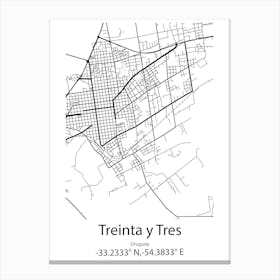 Treinta Y Tres,Uruguay Minimalist Map Canvas Print