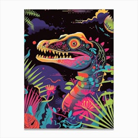 Floral Neon Dinosaur Illustration Canvas Print