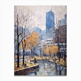 Winter City Park Painting Cheonggyecheon Park Seoul 6 Canvas Print