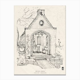 Polish Chapel Terheijden Netherlands Art Print - Hand-Drawn Pen & Ink Drawing - Dutch Art, Poolse Dreef North Brabant Gift Canvas Print