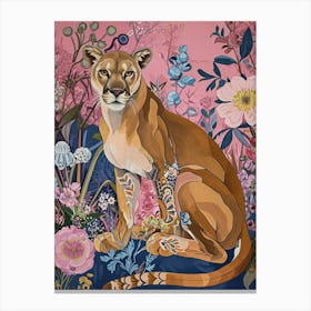 Floral Animal Painting Mountain Lion 3 Canvas Print