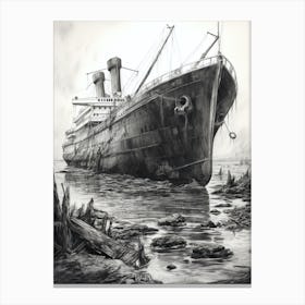 Titanic Ship Wreck Charcoal Sketch 3 Canvas Print