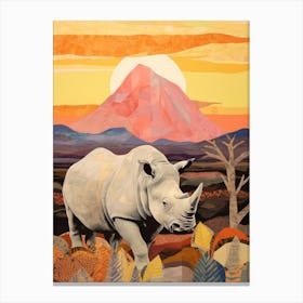 Rhino At Sunrise Collage Style 1 Canvas Print