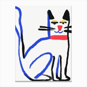 Cat Drawing in blue line Canvas Print