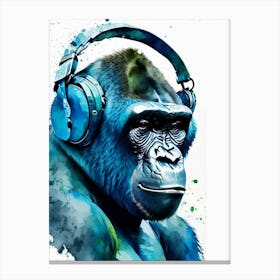 Gorilla With Headphones Gorillas Mosaic Watercolour 3 Canvas Print