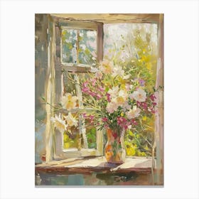 Carnation Flowers On A Cottage Window 1 Canvas Print