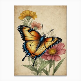 Butterfly And Flowers 1 Canvas Print