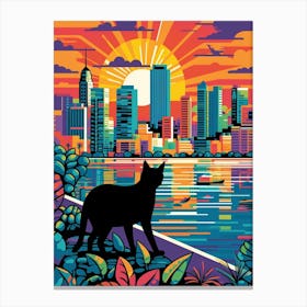 Miami, United States Skyline With A Cat 2 Canvas Print