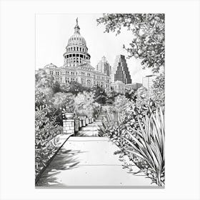 The Texas State Capitol Austin Texas Black And White Drawing 2 Canvas Print