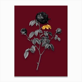 Vintage Agatha Rose in Bloom Black and White Gold Leaf Floral Art on Burgundy Red n.0658 Canvas Print