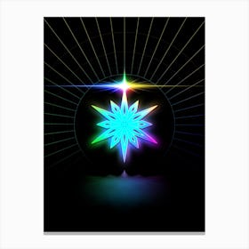 Neon Geometric Glyph in Candy Blue and Pink with Rainbow Sparkle on Black n.0126 Canvas Print