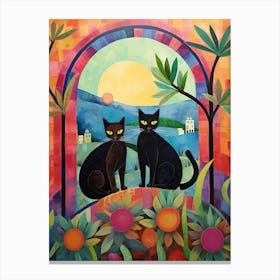 Black Cats In The Archway Of A Floral Monestary Canvas Print
