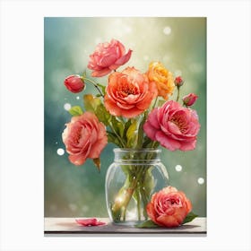 Roses In A Vase 2 Canvas Print