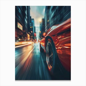 Red Sports Car On The City Street Canvas Print