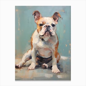 Bulldog Dog, Painting In Light Teal And Brown 2 Canvas Print