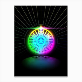Neon Geometric Glyph in Candy Blue and Pink with Rainbow Sparkle on Black n.0456 Canvas Print
