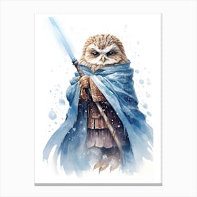 Baby Owl As A Jedi Watercolour 4 Canvas Print