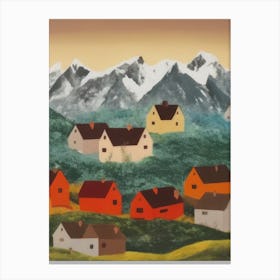 Nordic Houses Mountain Forest Canvas Print