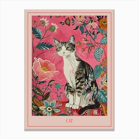 Floral Animal Painting Cat 3 Poster Canvas Print