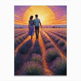 Sunset In The Lavender Fields Canvas Print