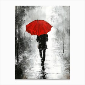 A Man with a Red Umbrella in the Rain 6 Canvas Print