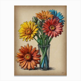 Gerberas In Vase Canvas Print