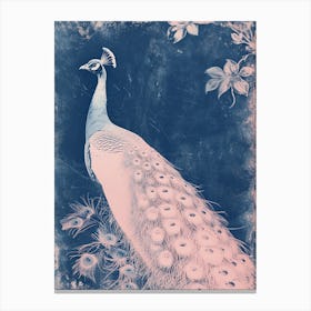 Pink & Blue Peacock Cyanotype Style 2 Canvas Print